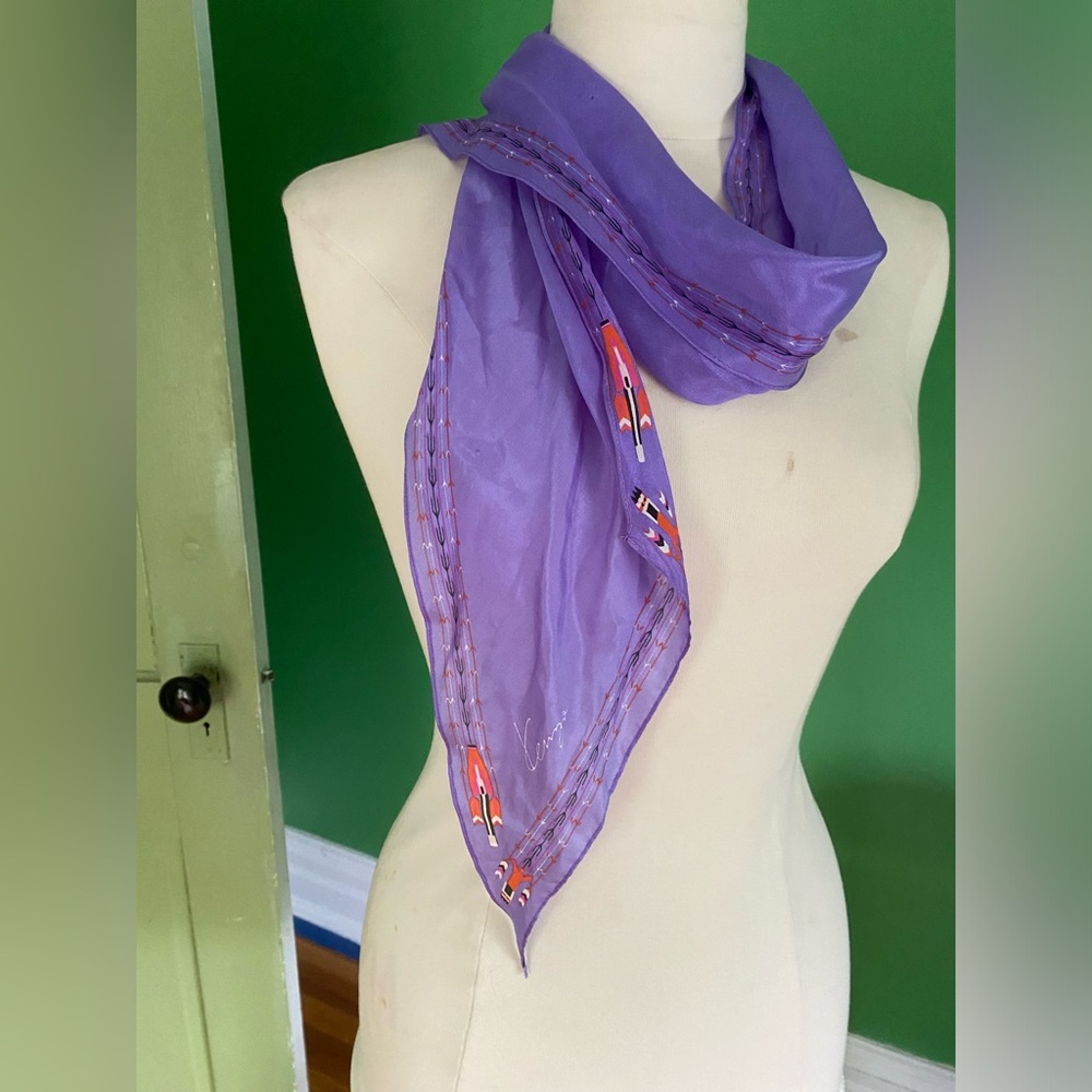 Vintage Kenzo Silk Lavender Scarf with Accent Print